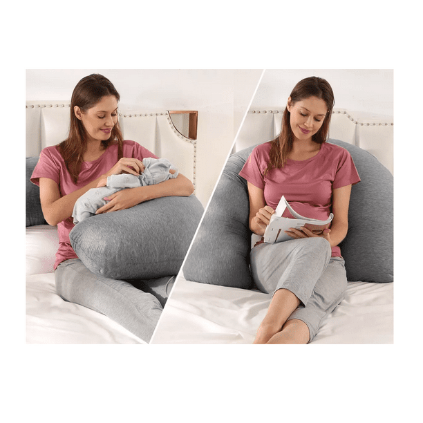  Jcickt Almohada de embarazo en forma de J de cuerpo completo  con funda de terciopelo, almohada de maternidad gris para mujeres  embarazadas, 60 pulgadas : Bebés