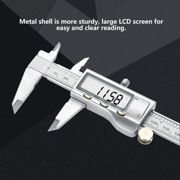 Calibre Vernier, calibrador digital con pantalla LCD extra grande para  medir pasos de profundidad interiores y exteriores (negro)