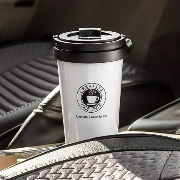 Taza 500ML, taza de café, termo de café de acero inoxidable y funda  aislante para coche de doble capa (blanca).