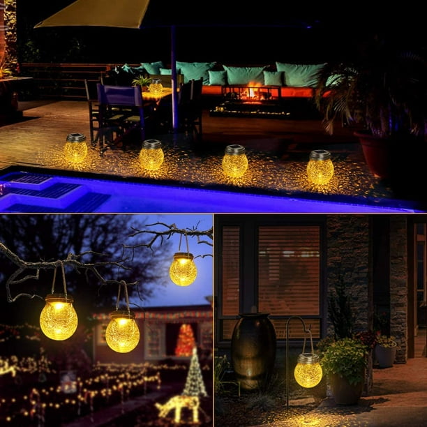 Linterna solar de cristal agrietada, ámbar cálido LED, linternas solares  para exteriores, impermeables, decoración de patio, luces solares de jardín