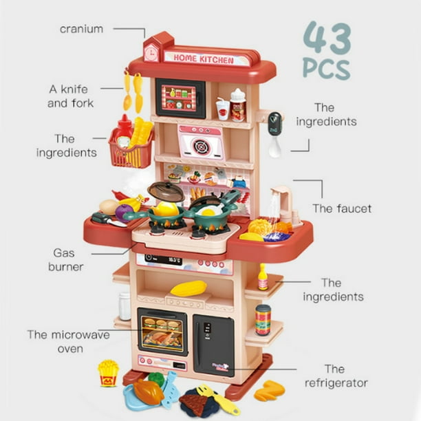 Juego de cocina para niños, 47 piezas de juguetes de cocina de 25 pulgadas  para niños pequeños, juego de accesorios de juguete con sonidos y luces