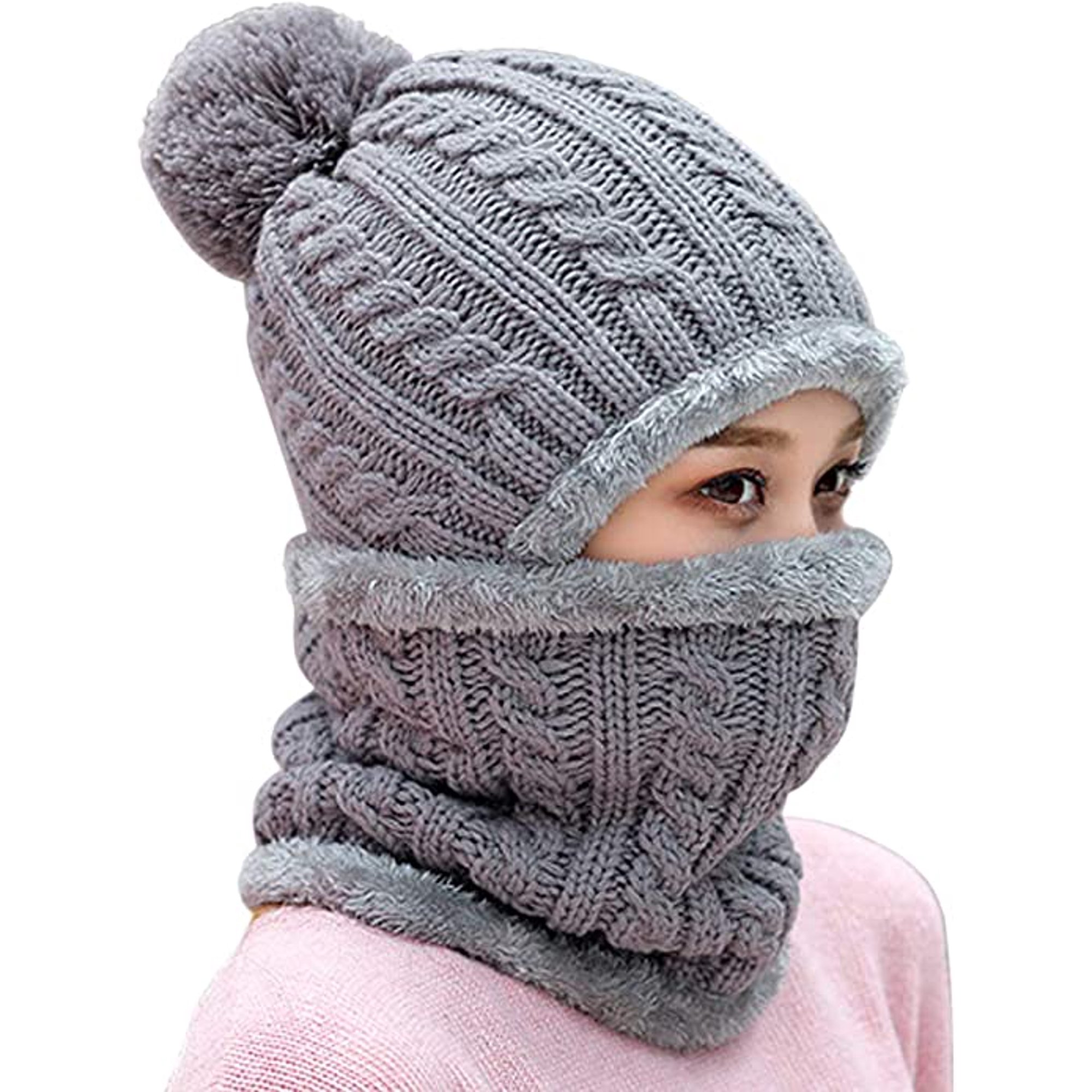 Gorros de invierno para mujer, de una pieza, con forro polar, de punto,  pasamontañas, con cuello de calavera, bufanda circular, sombrero de nieve  con