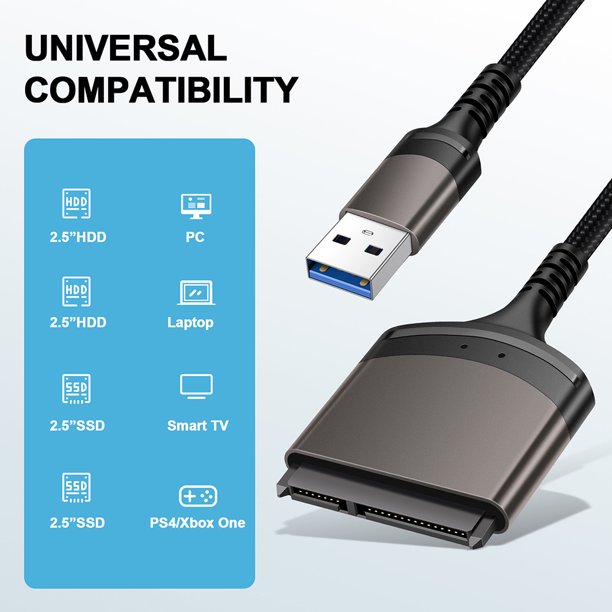 Adaptador convertidor USB 3.0 a SATA para disco duro de 2.5 3.5 pulgadas  SSD HDD, adaptador de corriente y cable USB 3.0 incluido