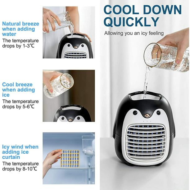  Lindo pingüino portátil aire acondicionado ventilador diseño  recargable con carga USB tipo C : Hogar y Cocina