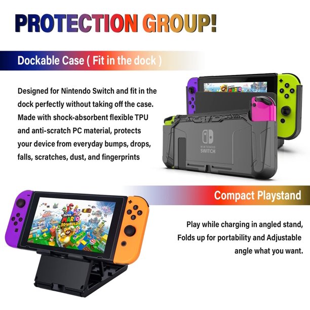 Funda protectora 3 en 1 para Nintendo Switch y Joy-Con con protector de  pantalla, color rojo y azul