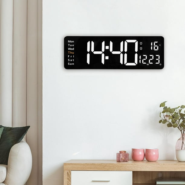 Reloj de pared digital LED con control remoto, reloj digital grande con  fecha, temperatura de la semana, alarma, temporizador, reloj de pared