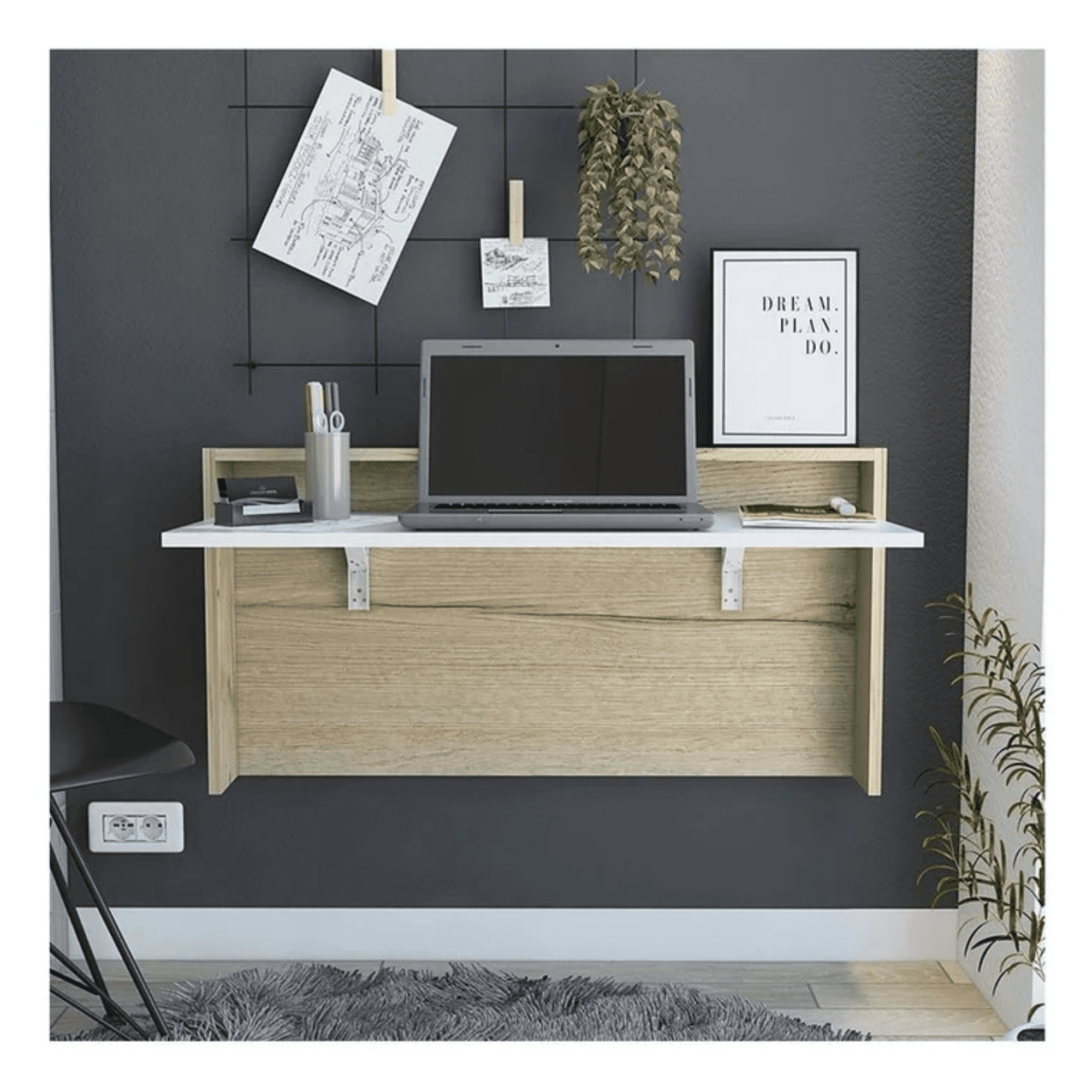 Escritorio empotrable para computadora 100 cm minimalista color beige | excelsior london