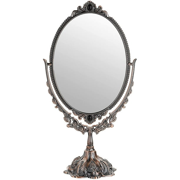 Espejo de maquillaje Espejo decorativo vintage Espejo ovalado y de doble  cara para mesa, fotografía, vestidor (grande, cobre rojo) Vhermosa Espejos