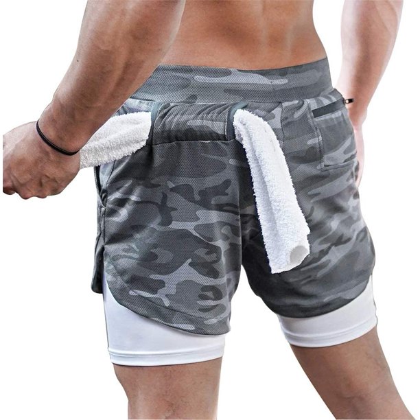 Xishao Shorts Deportivos Hombre para Correr 2 en 1 Forro de Bolsillo Secado  Rápido Gris+Negro G Gris Xishao ropa