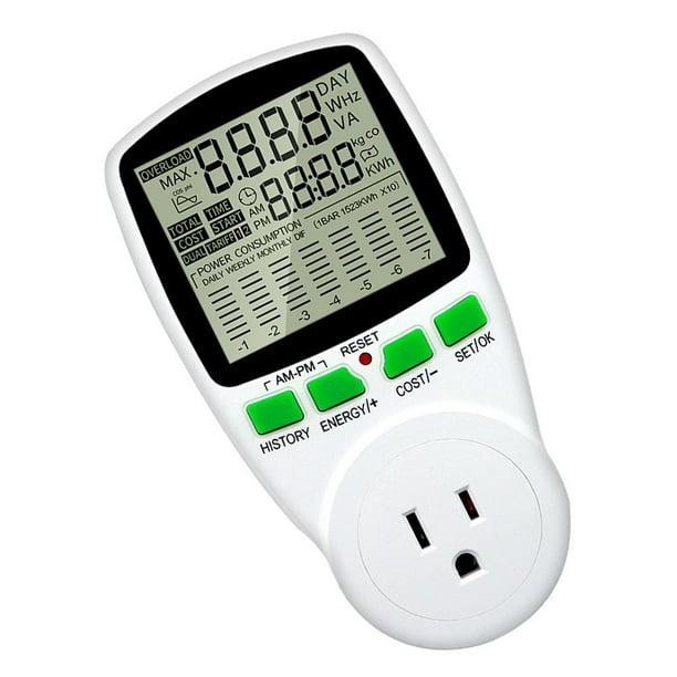 Enchufe del medidor de potencia, monitor inteligente de uso de electricidad  de 0-16A con pantalla LCD digital para ahorro de energía (EE. UU.)