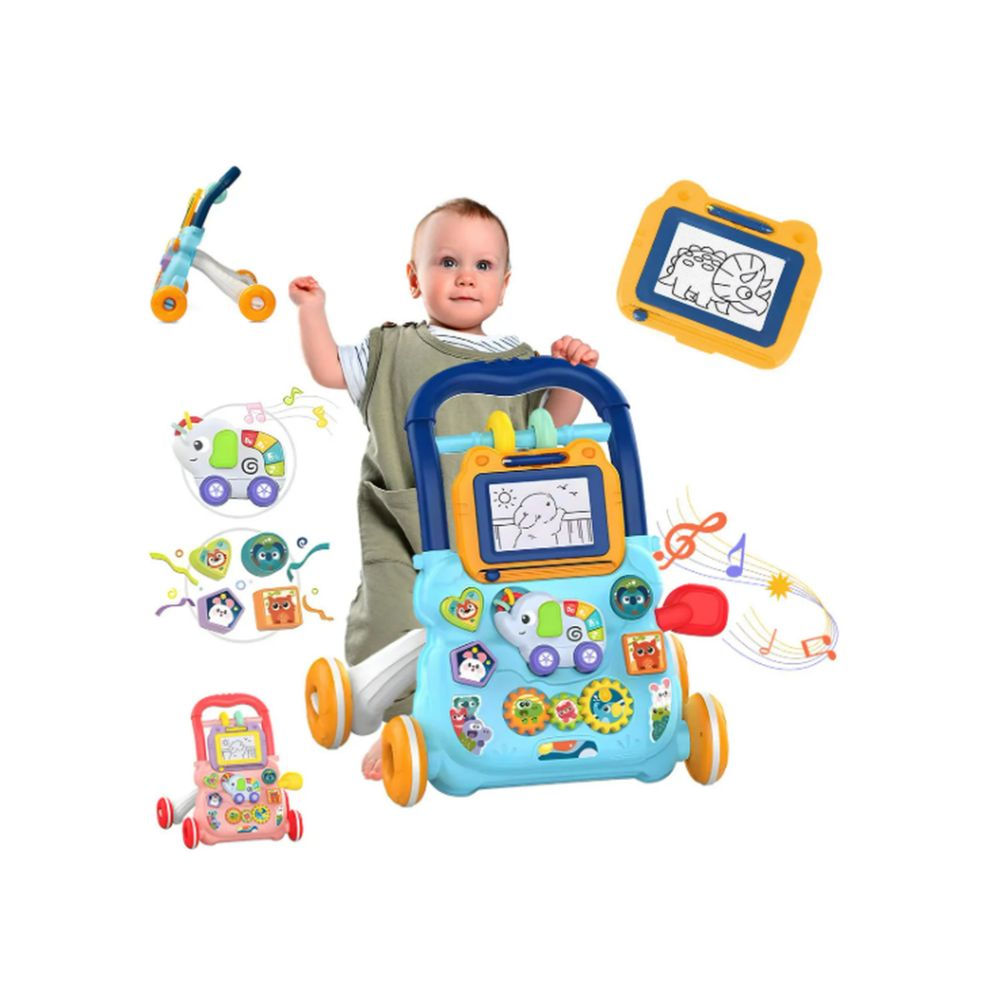 Andadera musical para bebé juguetes didácticos y pizarrón color azul