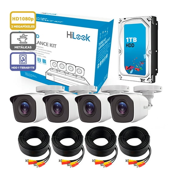 kit cámaras de seguridad de 4 cámaras full hd 1080p bala color blanco metálicas  disco duro 1tb