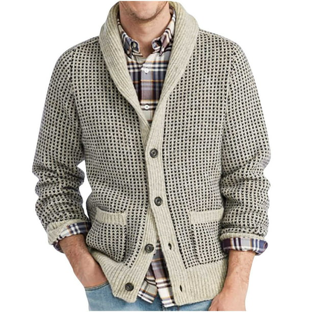 Suéter de punto de botón de cárdigan de solapa de otoño e invierno de moda  para hombre suéter de hombre Pompotops oipoqjl39589