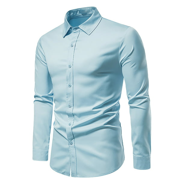 Camisa formal informal de color sólido con a la moda de larga para hombre Pompotops oipoqjl26077 Walmart en línea