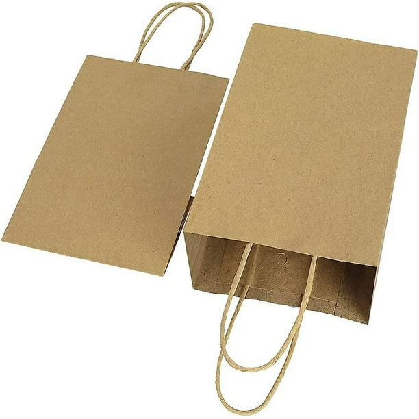 Oikss Paquete de 100 bolsas pequeñas de papel kraft de papel natural liso  de 5.25 x 3.25 x 8.25 pulgadas con asas, a granel para fiestas de