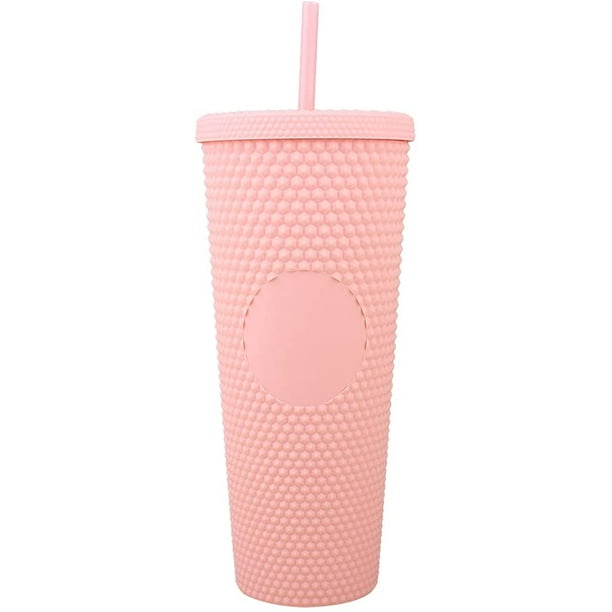 Vaso para agua de 24 onzas con tapa y pajita con tapa y tapa a prueba de  fugas, uso perfecto para el vaso de café helado, vaso reutilizable (rosa