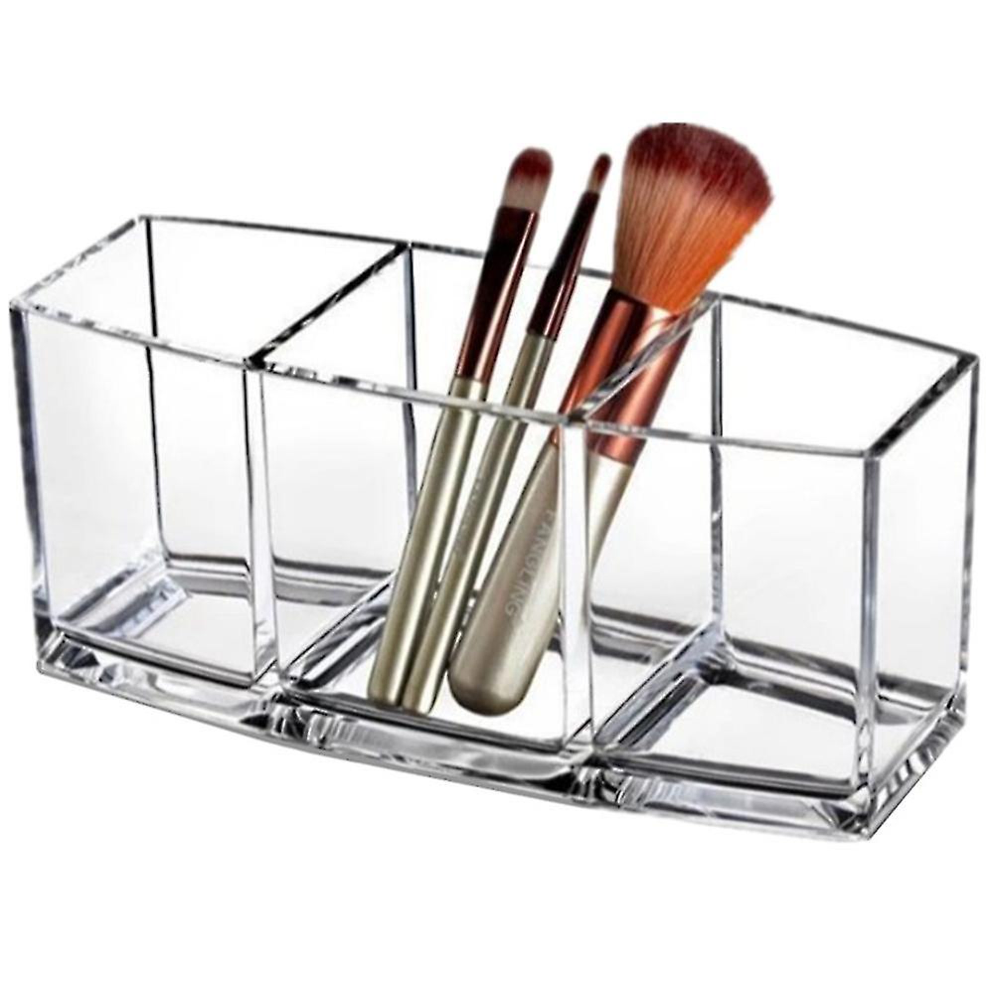 Organizador de 3 ranuras para brochas de maquillaje de acrílico, soporte para  brochas de maquillaje, estuche para brochas de maquillaje para  almacenamiento y surtido, transparente