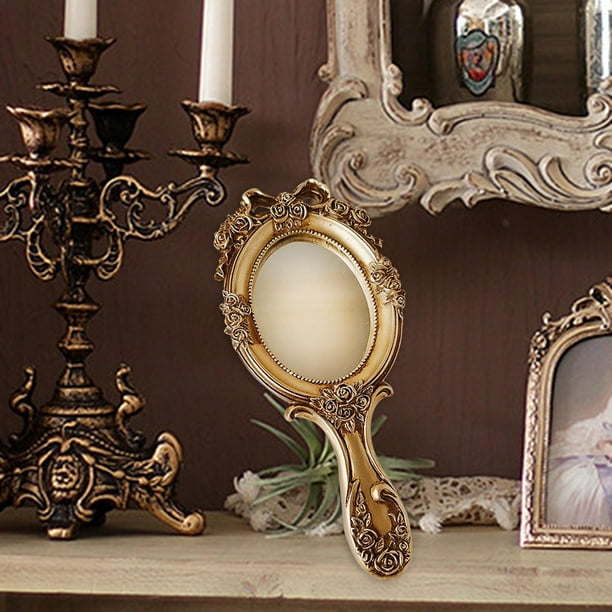 Espejo de mano vintage, pequeños espejos decorativos de mano para  maquillaje facial flor en relieve portátil antiguo viaje espejo cosmético  personal