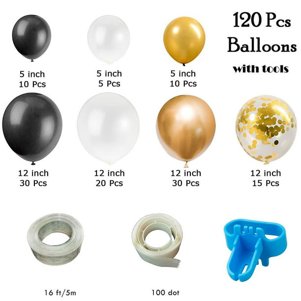 60 piezas de globos blancos dorados negros, globos de decoración