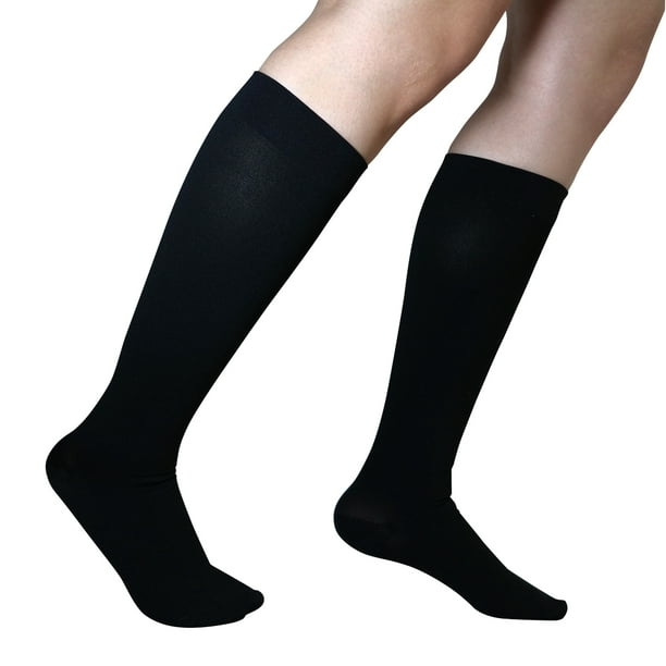  (2 pares) Fabricado en Estados Unidos, talla L, calcetines de  compresión transparentes para mujer, circulación de 15-20 mmHg, medias  ligeras de compresión largas hasta la rodilla para mujer, azul marino y