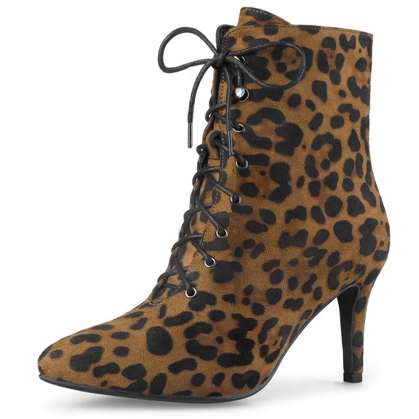 Botines Tac n De Aguja Punta Estrecha Cord n Arriba Cremallera Para Mujeres Leopardo 38 Unique Bargains Botines Chelsea