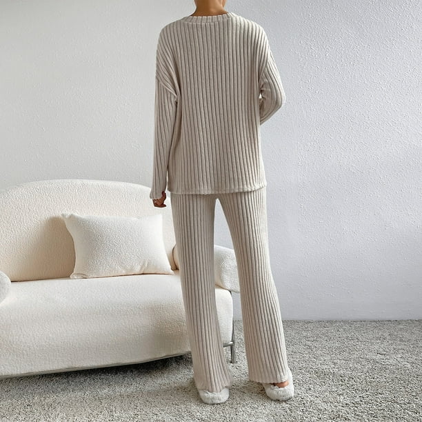 Conjunto+Punto+Mujer Conjunto de Dos Piezas de Pantalones de suéter de  Manga Larga Informal Suelto para Mujer (Beige, A): : Moda