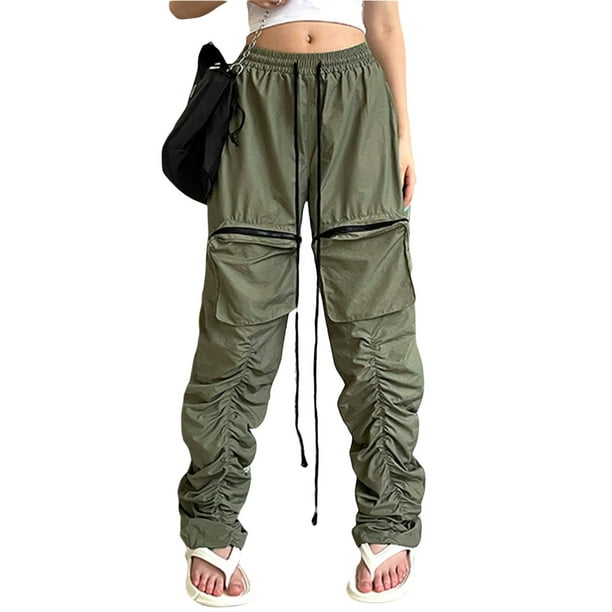 TRKIYQC Pantalones Cargo Casuales Verdes para Mujer con Cordón Elástico en  la Cintura, Bolsillo Plisado con Cremallera Ropa Suelta de Primavera  TRKIYQC moda