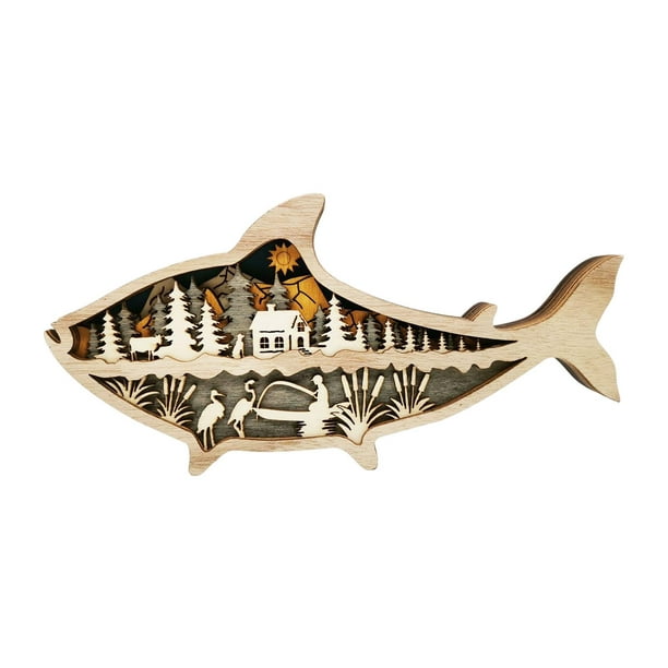 Animales marinos creativos Decoración madera Esculturas colgantes Náutico Adorno de pescado d Sunnimix Talladas | Walmart en línea