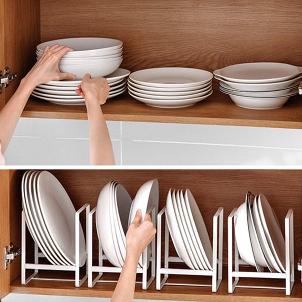 Organizador de Cocina Porta Platos Vajilla para Estantes Alacena Blanco