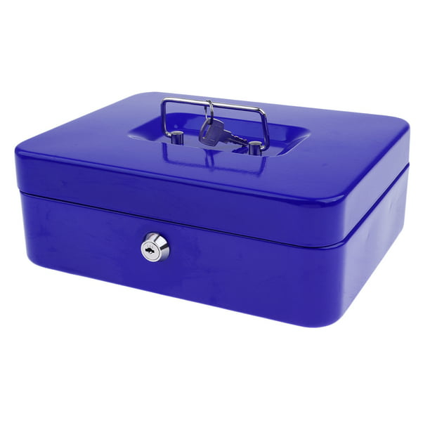 Caja de Efectivo con Cerradura de Llave, Hucha de Metal portátil de Doble  Capa y 2 Llaves de Seguridad 12,5 * 10 * 5,6 cm (S, Azul) Sincero