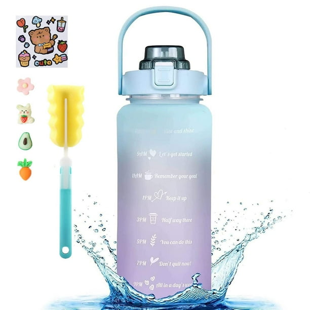 TrendyTech Botella termo para agua Motivacional de 2 litros con agarradera,  popote y tapa de seguridad (Azul) : : Hogar y Cocina
