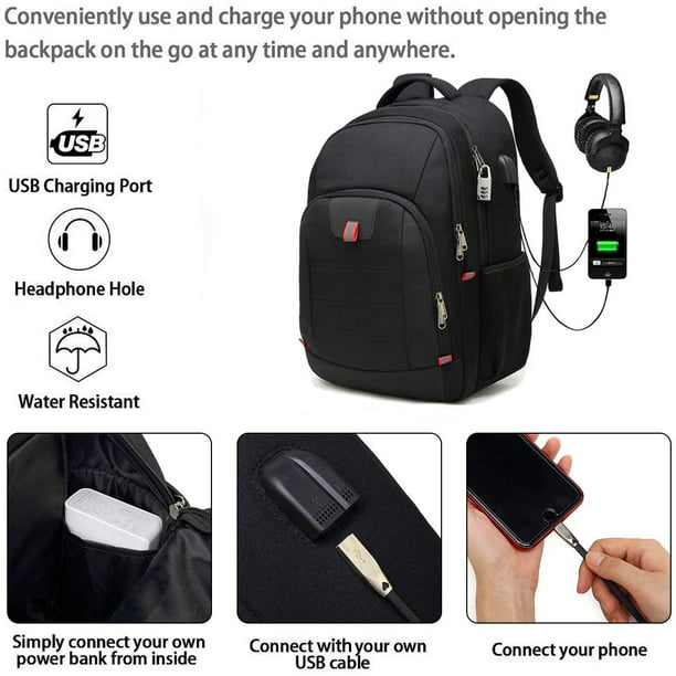 Mochila de viaje de negocios extra grande, mochila grande para laptop con  puerto de carga USB para hombres y mujeres, antirrobo, resistente al agua
