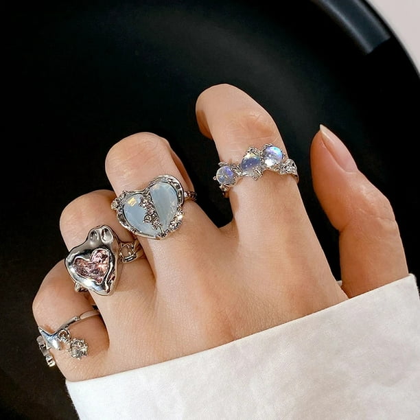 Anillos de plata de ley 925 para mujer, anillo ajustable en forma de  corazón para niña, anillos de plata para mujer, Metal
