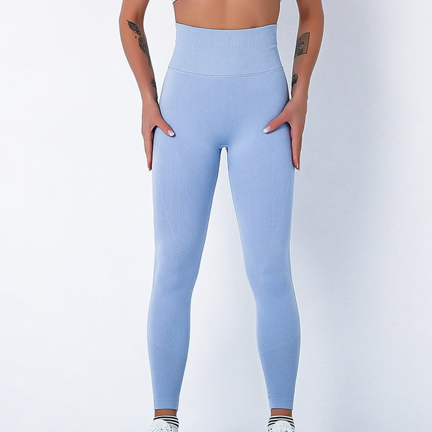 Gibobby Pantalones de yoga Medias de realce para mujer Pantalones de  entrenamiento con efecto de perfil sin costuras en la cadera de yoga(Azul,M)