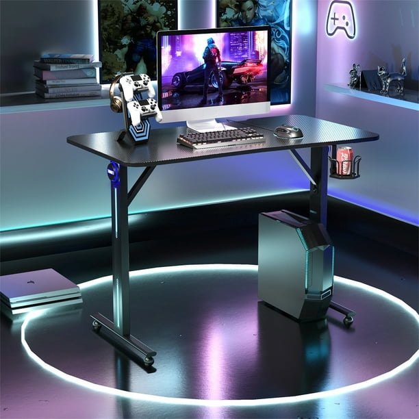 Costway Escritorio de Gaming para Ordenador con Soporte Joystick  Videojuegos Portavaso y Luz LED para Casa y Oficina Negro 110 x 60 x 76 cm  Costway Modern