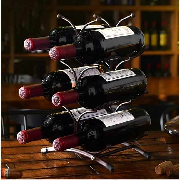 Botellero vertical para vino Botellero de madera de escritorio para 6  botellas de vino, estante para vino para decoración del hogar y estante de