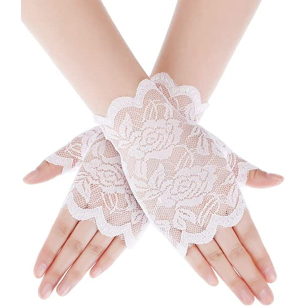 Guantes cortos encaje floral bloqueador Guantes de novia sin dedos para mujer (blanco) JAMW Sencillez | Walmart en línea