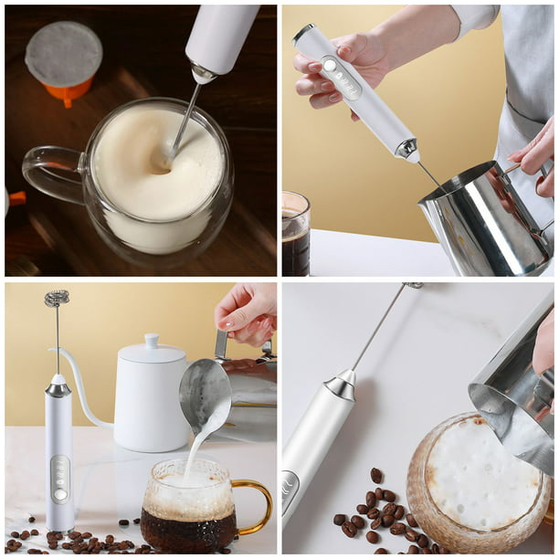 Espumador de leche eléctrico, fabricante de espuma de mano con 3 cabezales,  licuadora de espuma recargable por USB, batidora de espuma de café eléctrica  con 3 velocidades para café con leche, capuchin