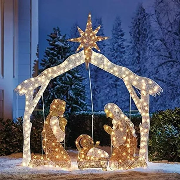 Belén nacimiento de madera con luz decoración de navidad para casa