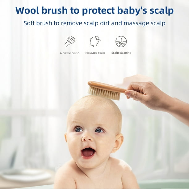 Juego de cepillo de pelo para bebé y peine para bebé, de madera natural,  con cerdas suaves de cabra, cepillo suave para bebés y niños pequeños,  juego de cepillo para el pelo (