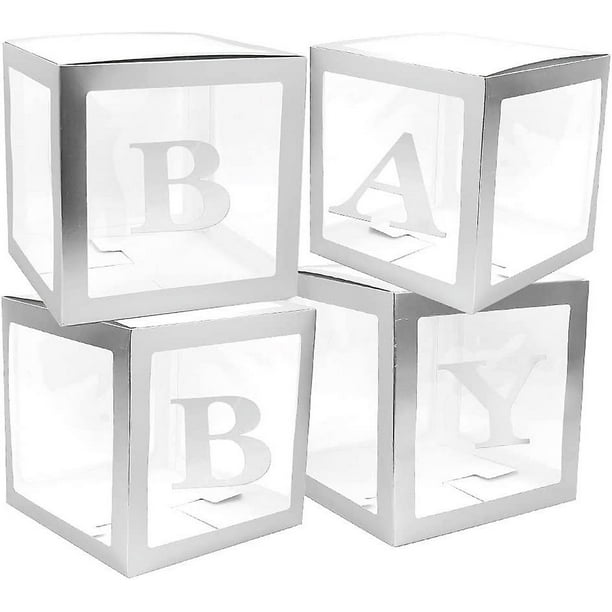 Decoraciones de baby shower para niño, 4 cajas de bebé con letras