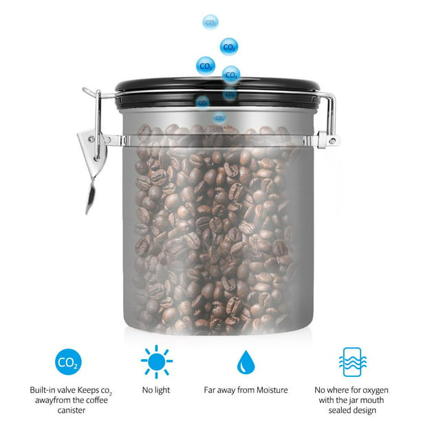 Recipiente de café hermético – Contenedor de café de acero inoxidable  sellado al vacío para café, azúcar, té, grano (4 tamaños) (S)