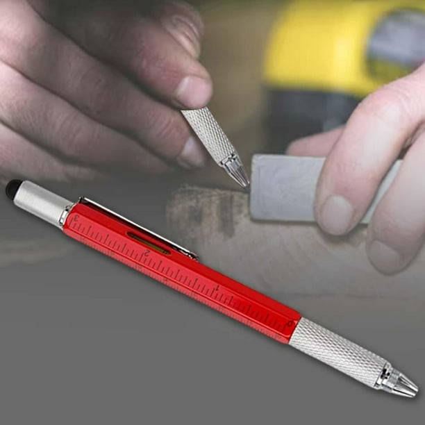 Bolígrafo de herramientas multifunción, herramienta 6 en 1 con bolígrafo,  lápiz óptico para pantalla táctil, regla, nivel de burbuja, cabeza plana y