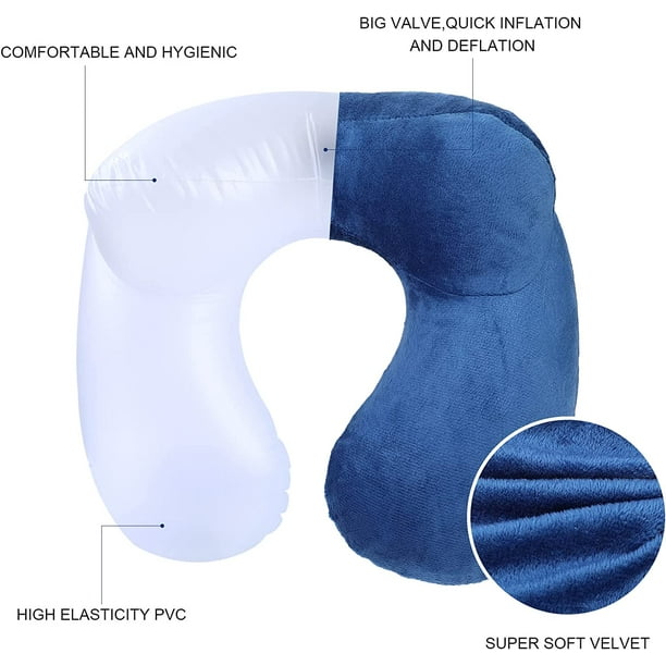 Almohada de viaje inflable para cuello con bolsa de terciopelo Color Azul  Oscuro