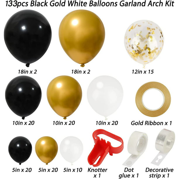 Globos negros y dorados, globos de confeti dorados Globos blancos y dorados  negros Globos de fiesta de 90 pza…