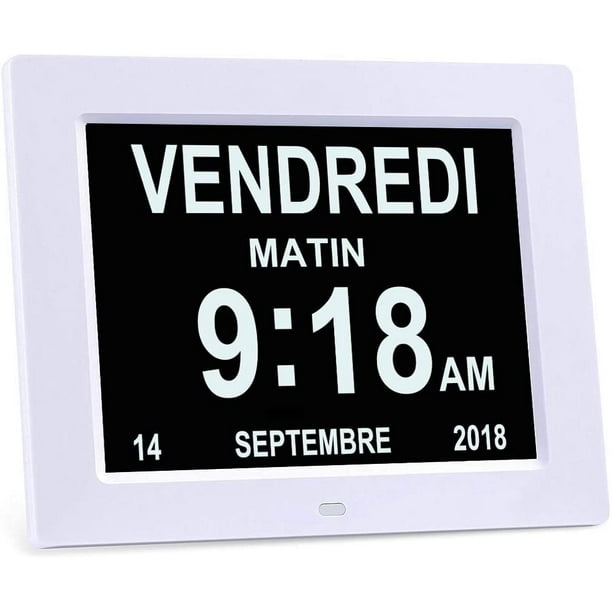 Reloj calendario digital LCD de 8 pulgadas con fecha, reloj calendario con  fecha, día y hora - Reloj de Alzheimer - Reloj para personas mayores  (blanco) ER