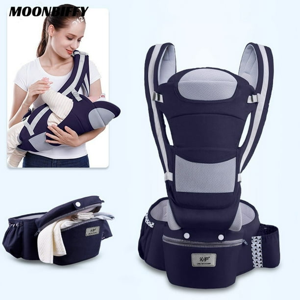  Mochila portabebés, ergonómica y plegable con correas  ajustables, mochila para mamá con riñonera para recién nacidos y bebés  mayores de 8 a 32 libras (negro, 3-48 meses) : Bebés