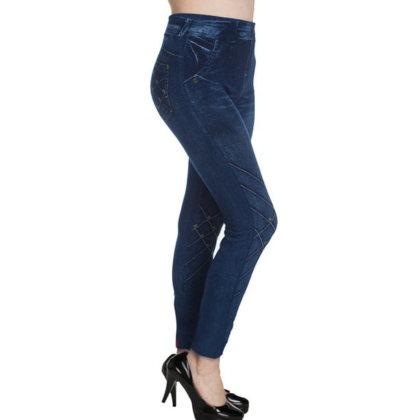 Comprar Moda mujer cintura alta imitación Jeans pantalones de mezclilla  pantalones lápiz Leggings talla grande Casual