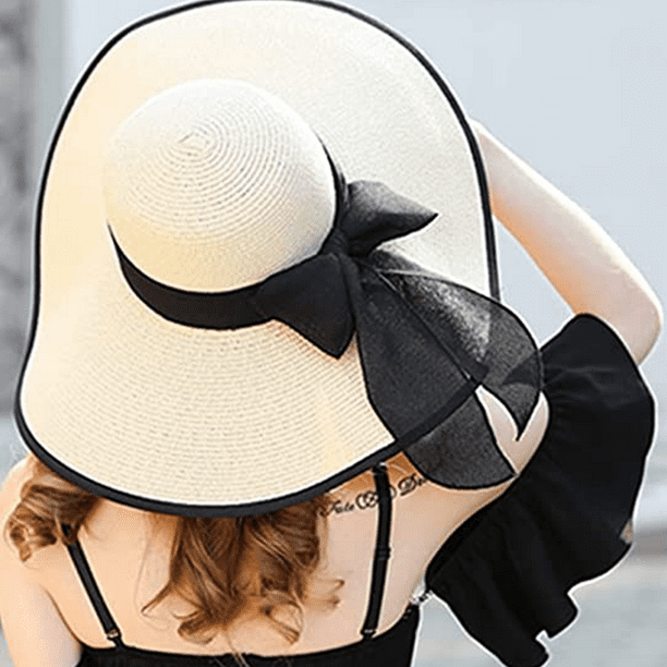 Sombrero de paja con lazo grande para mujer, sombrero de playa enrollable  plegable grande flexible, sombrero para el sol, sombrero de playa con protección  UV para verano Ofspeizc CPB-DE-WX341-1
