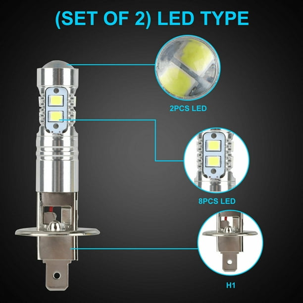  Bombillas LED H1 para faros delanteros, 6000 K, luces  antiniebla LED súper blancas, luces altas, luces bajas y antiniebla,  paquete de 2 : Automotriz